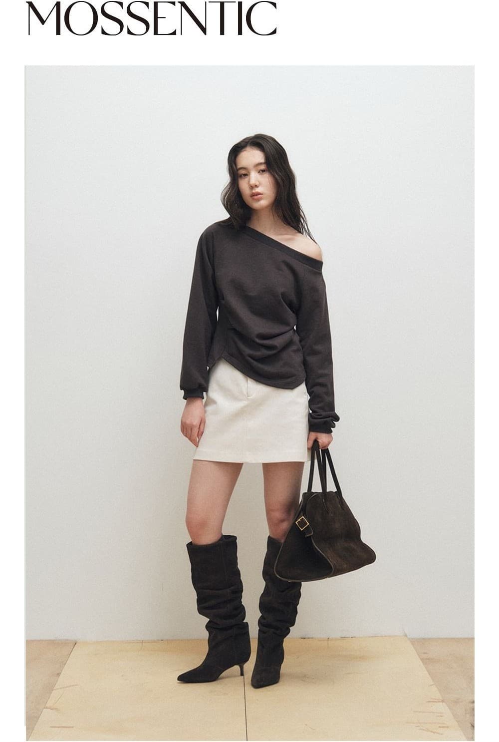 Wide Boat Neck Sweatshirt (Charcoal) — vue 3