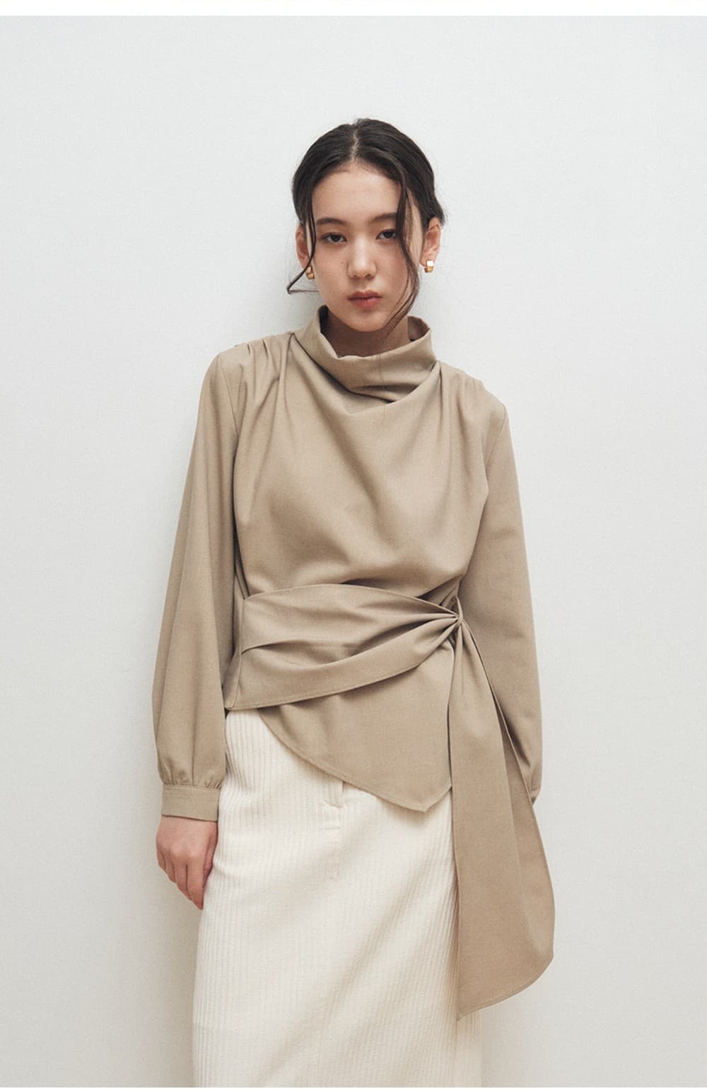 Cowl-Neck Wrap Blouse (Beige) — vue 7