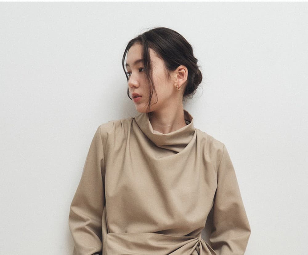 Cowl-Neck Wrap Blouse (Beige) — vue 8