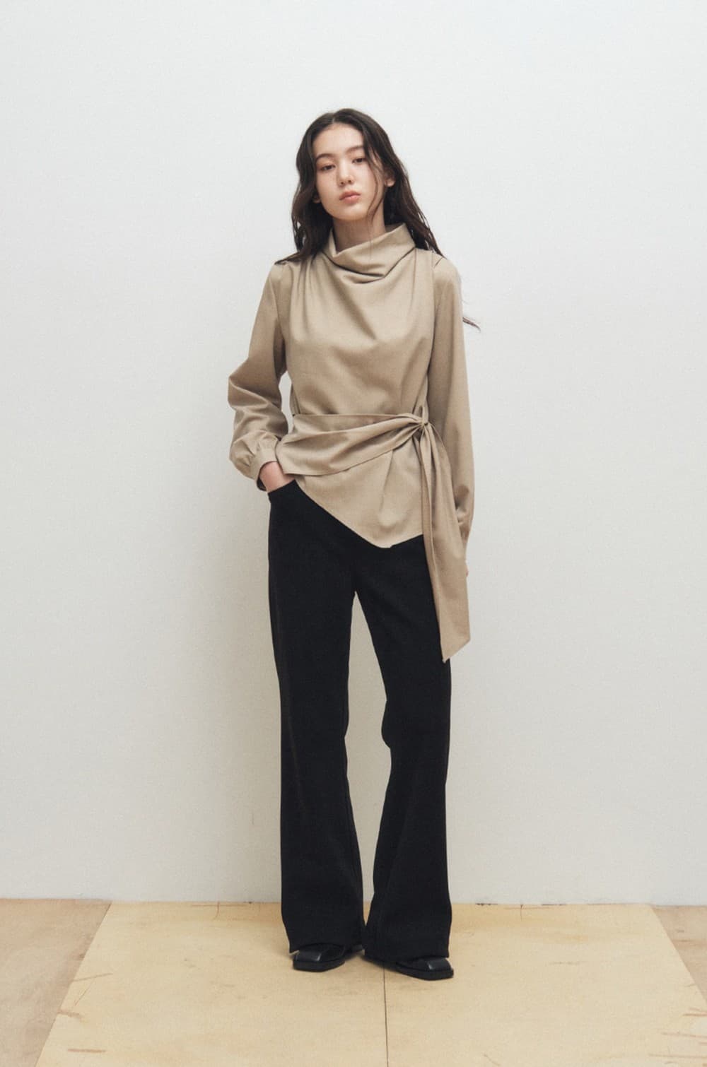 Cowl-Neck Wrap Blouse (Beige) — vue 10