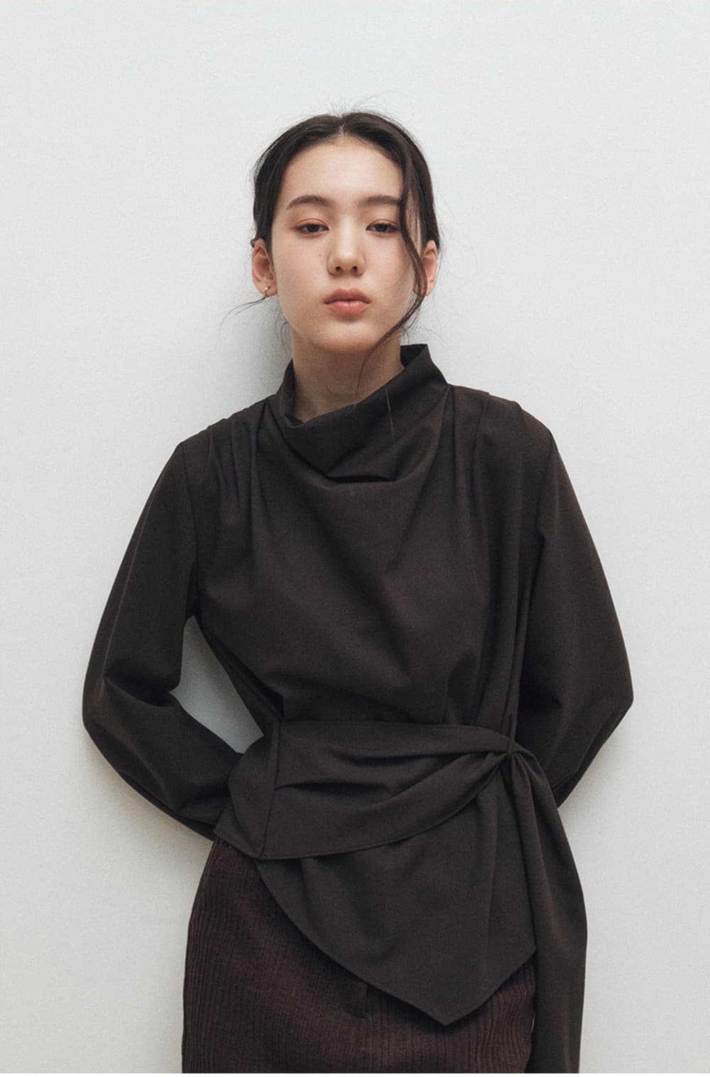 Cowl-Neck Wrap Blouse (Brown) — vue 10
