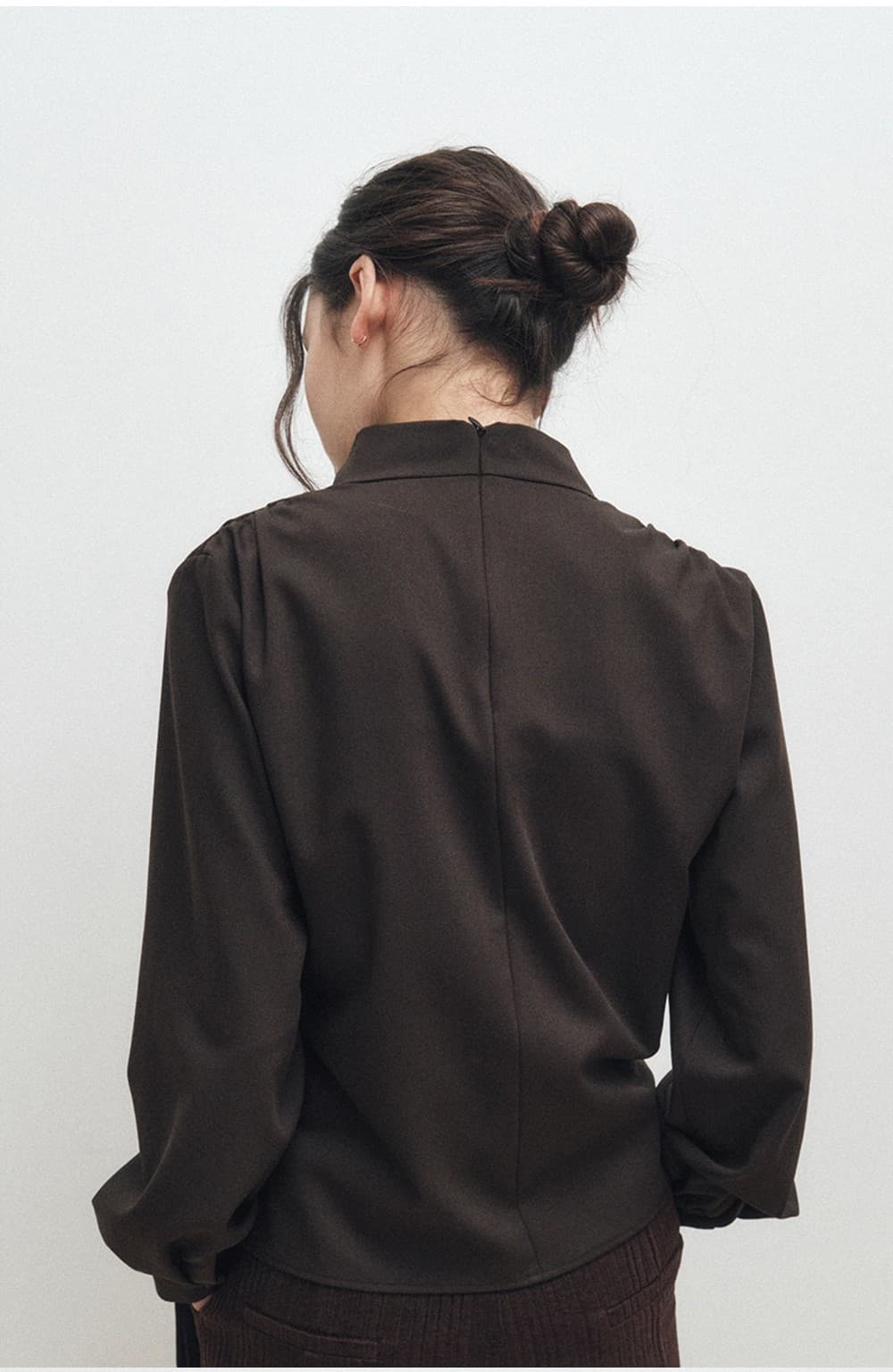 Cowl-Neck Wrap Blouse (Brown) — vue 11