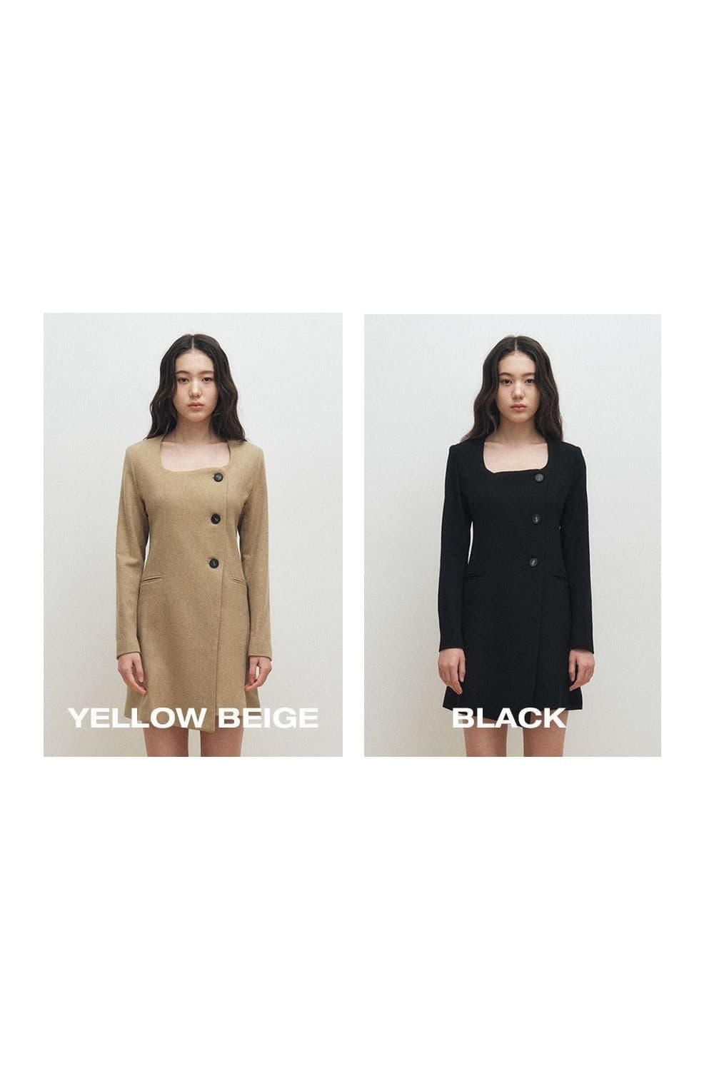 Square Neck Jacket Dress (Yellow Beige) — vue 2