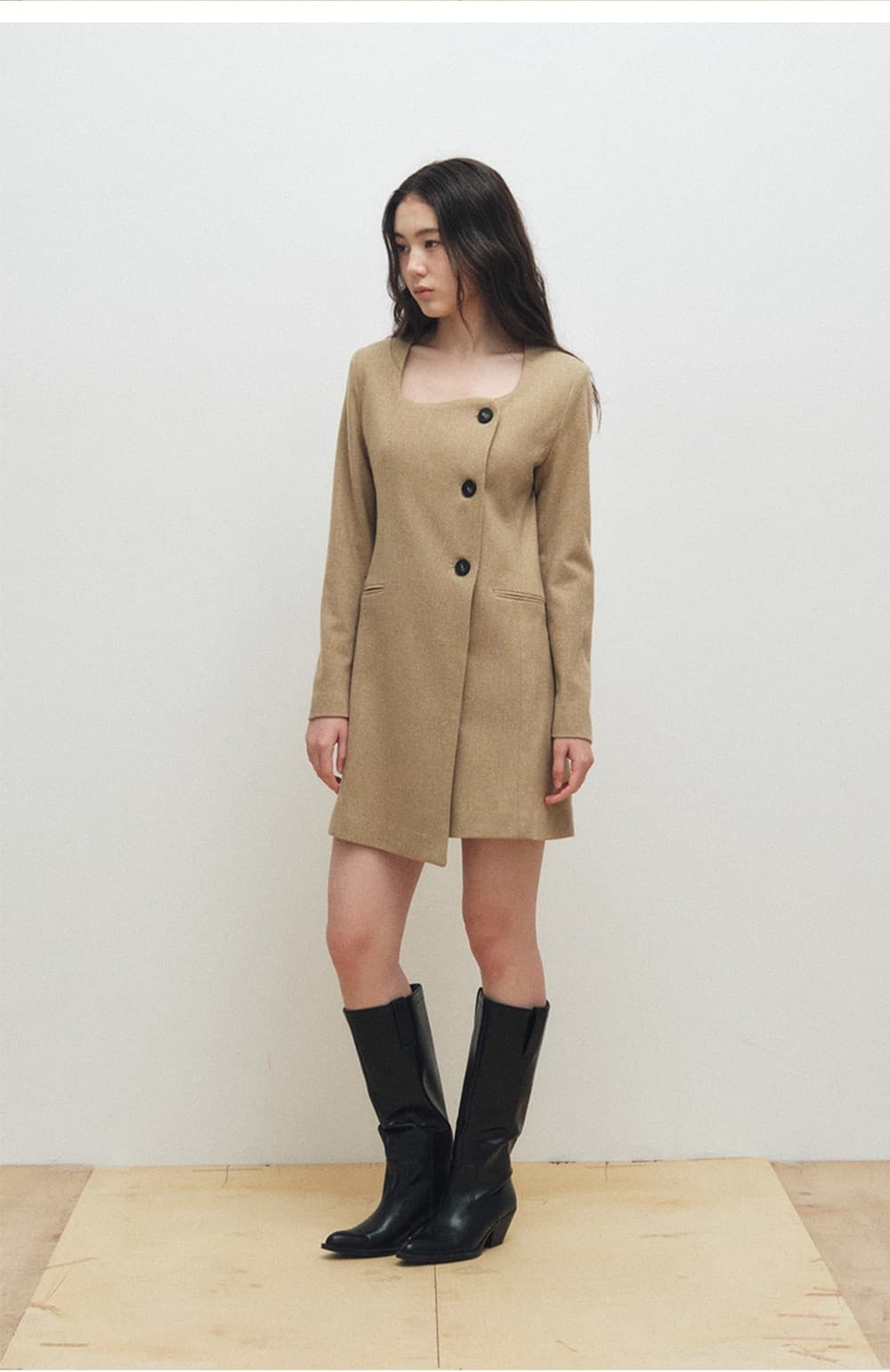 Square Neck Jacket Dress (Yellow Beige) — vue 5