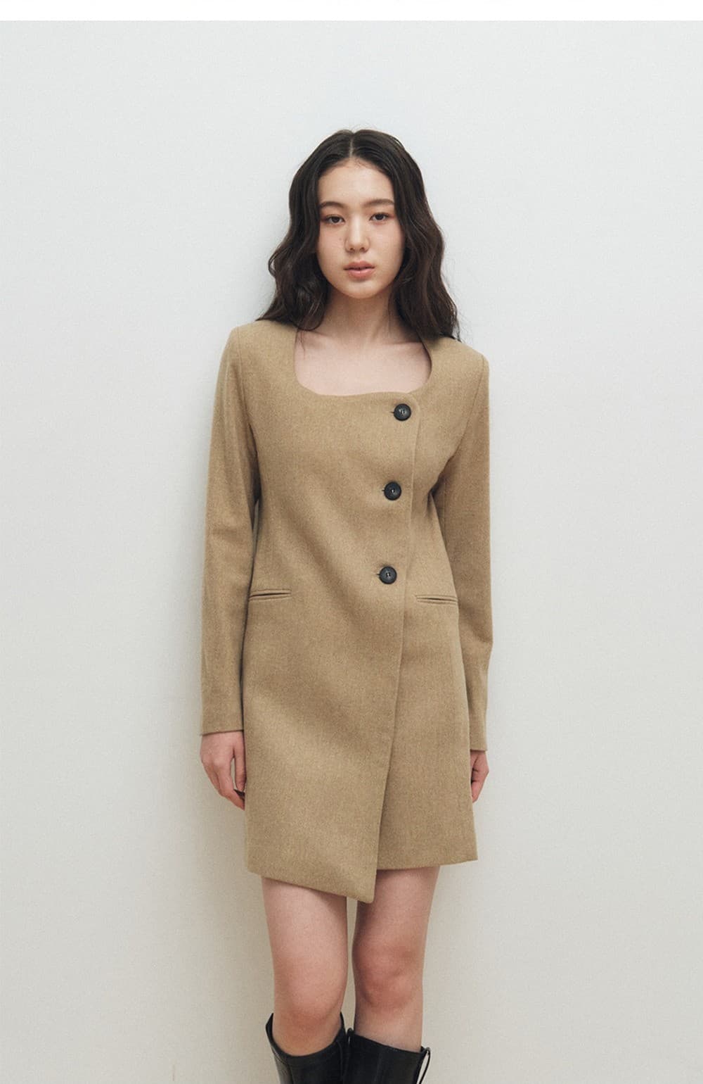Square Neck Jacket Dress (Yellow Beige) — vue 8