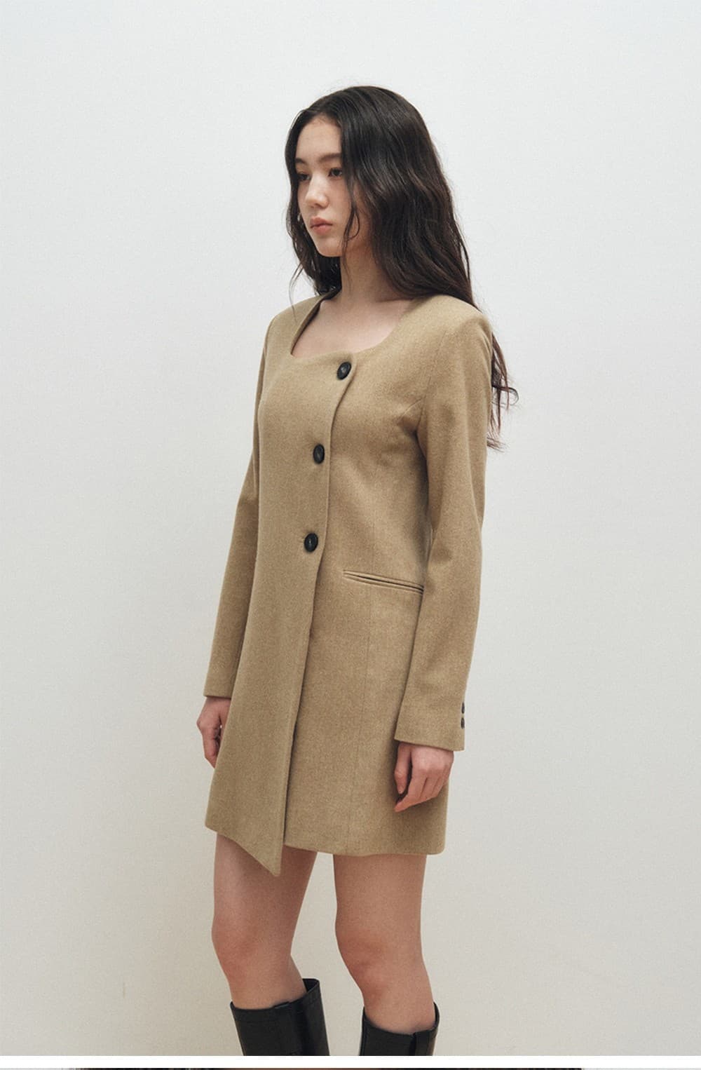 Square Neck Jacket Dress (Yellow Beige) — vue 9