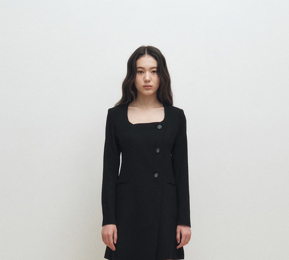 Square Neck Jacket Dress (Black) — vue 4