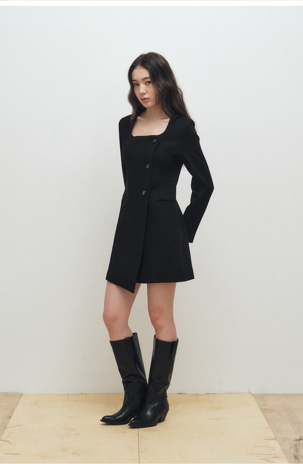 Square Neck Jacket Dress (Black) — vue 5
