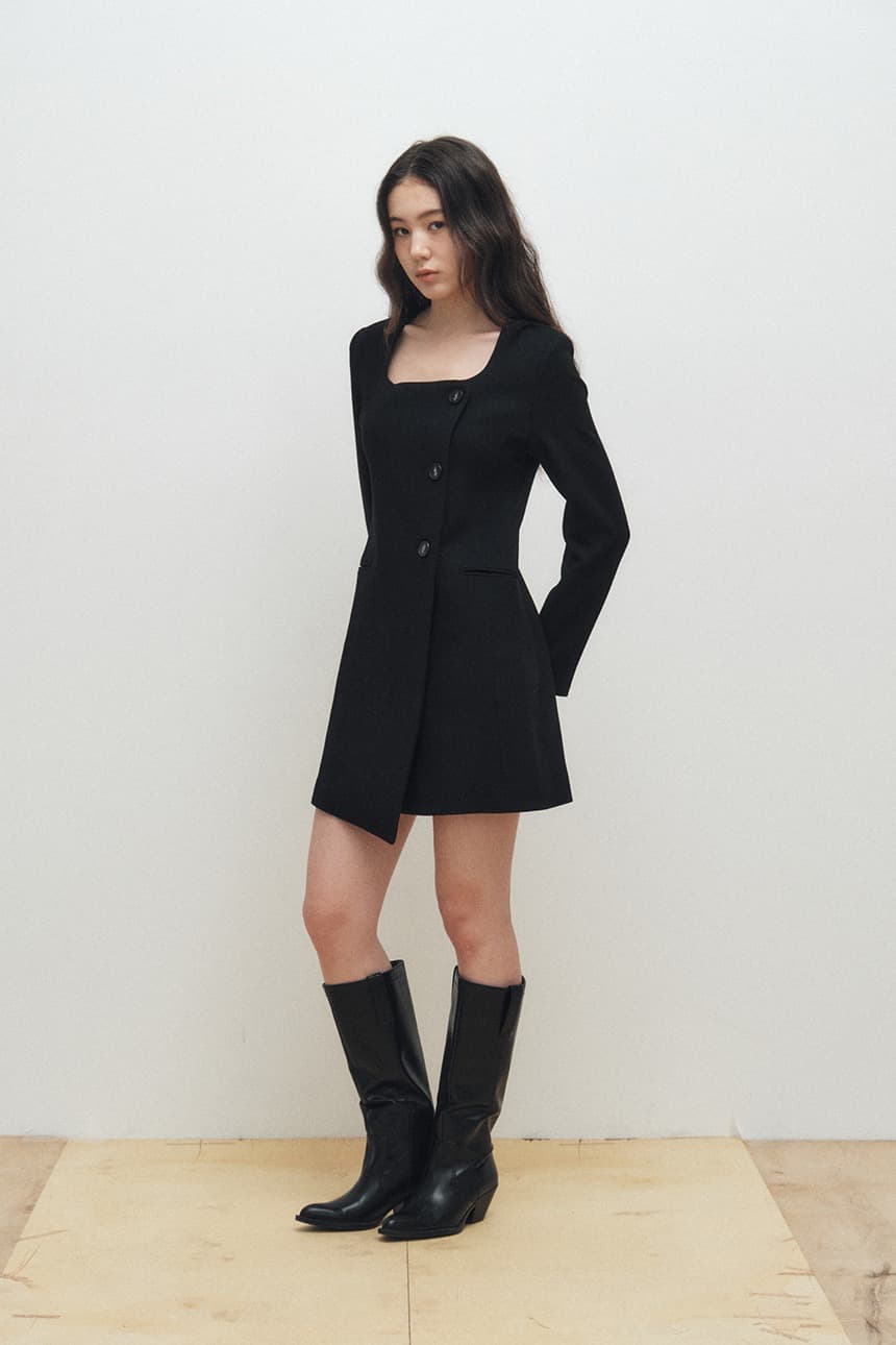 Square Neck Jacket Dress (Black) — vue 1