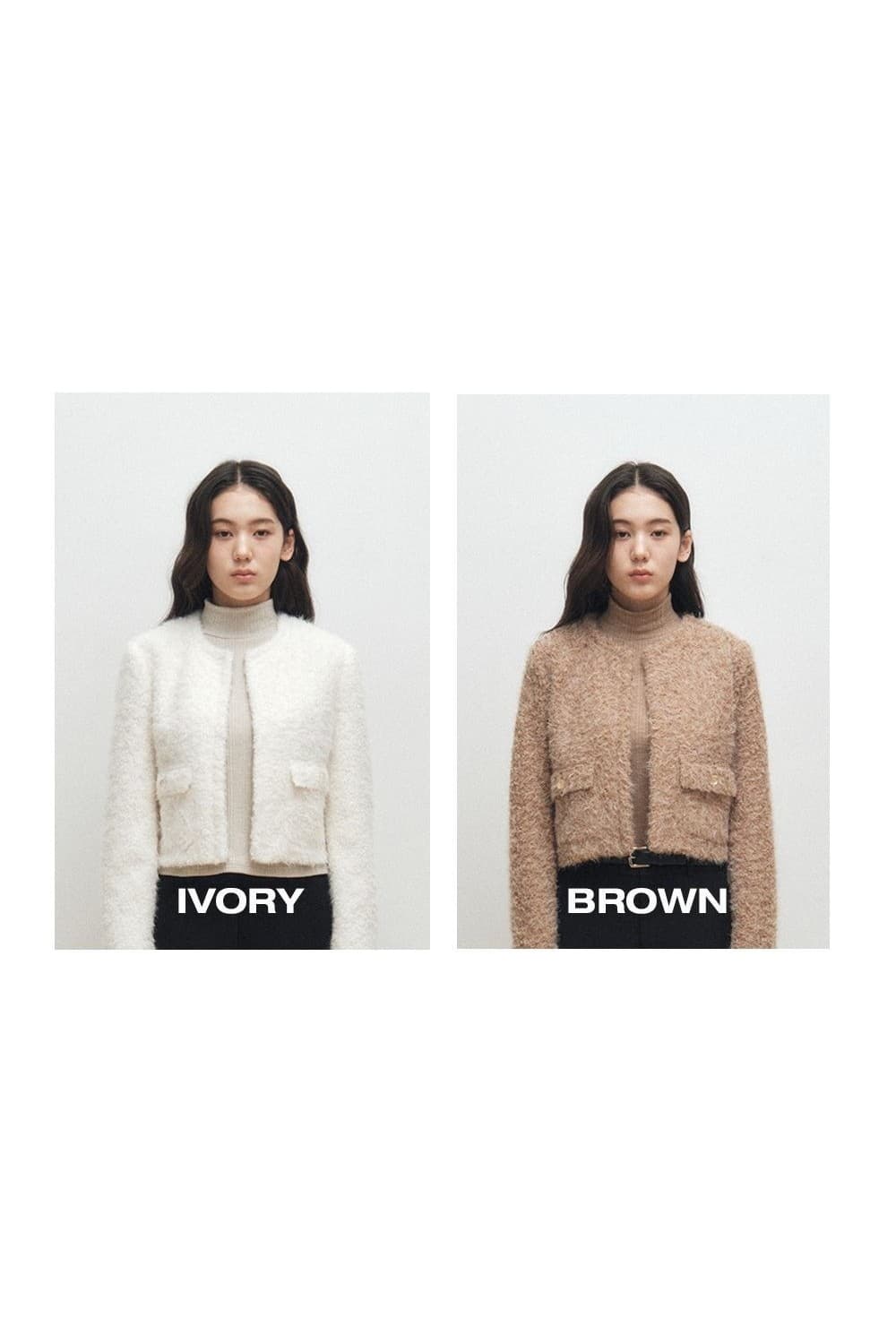 Soft Bouclé Cropped Cardigan (Brown) — vue 2