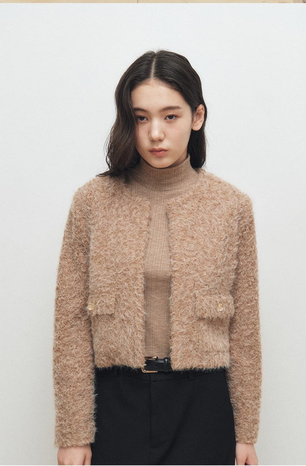 Soft Bouclé Cropped Cardigan (Brown) — vue 10