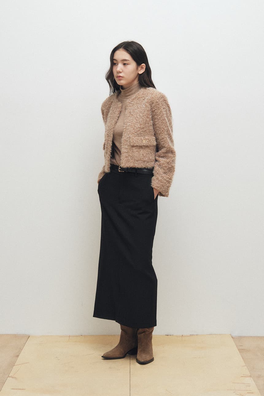 Soft Bouclé Cropped Cardigan (Brown) — vue 1