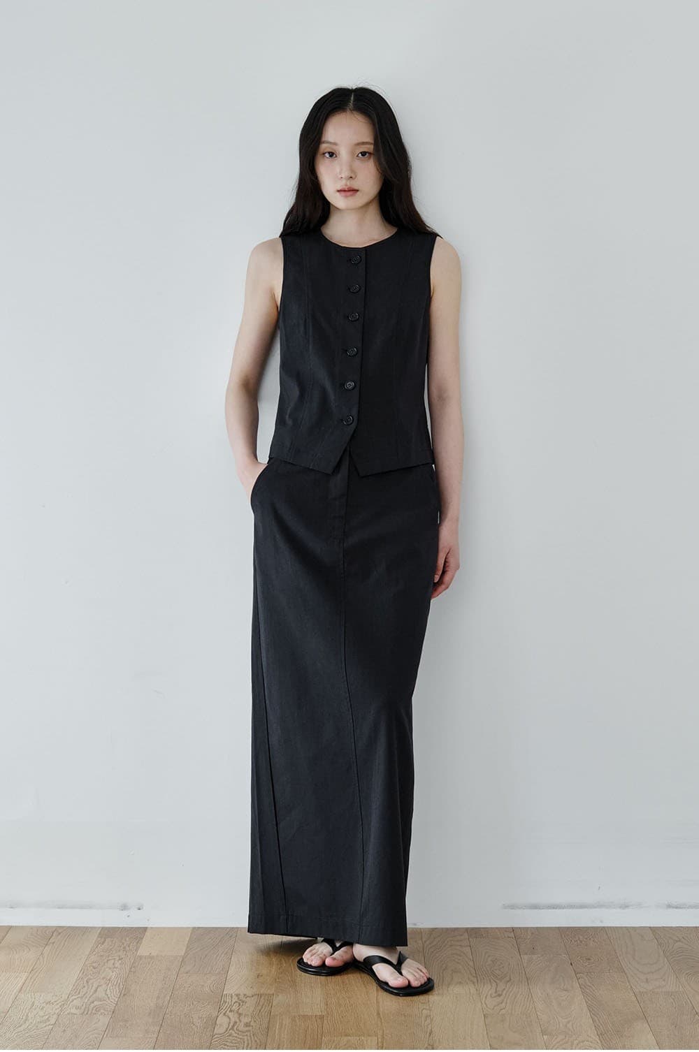Essential Line Long Skirt (Navy) — vue 5