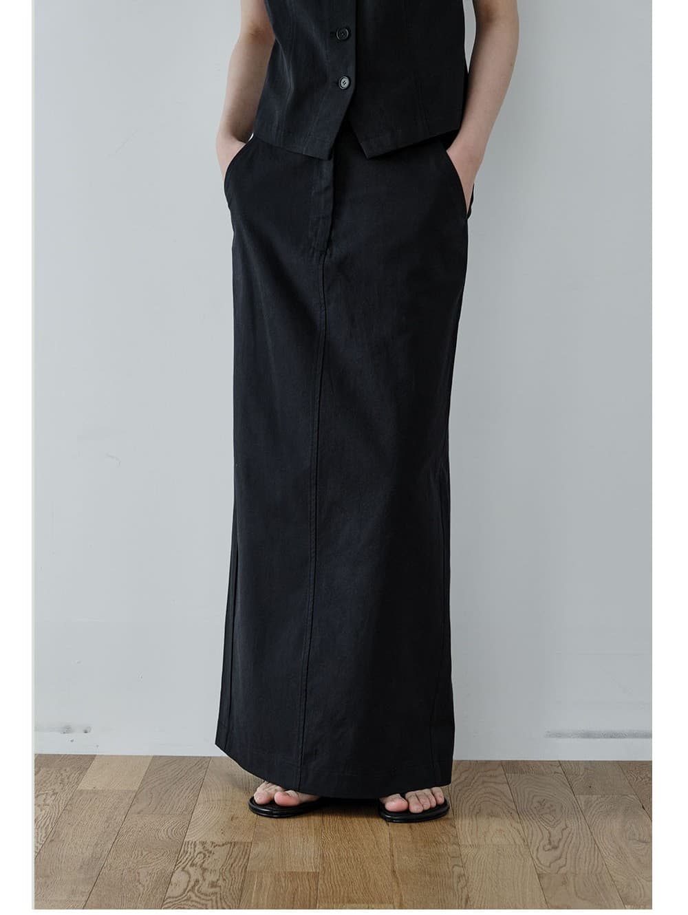 Essential Line Long Skirt (Navy) — vue 7