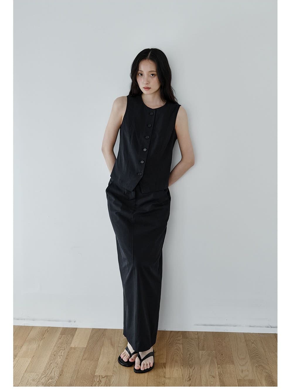 Essential Line Long Skirt (Navy) — vue 9