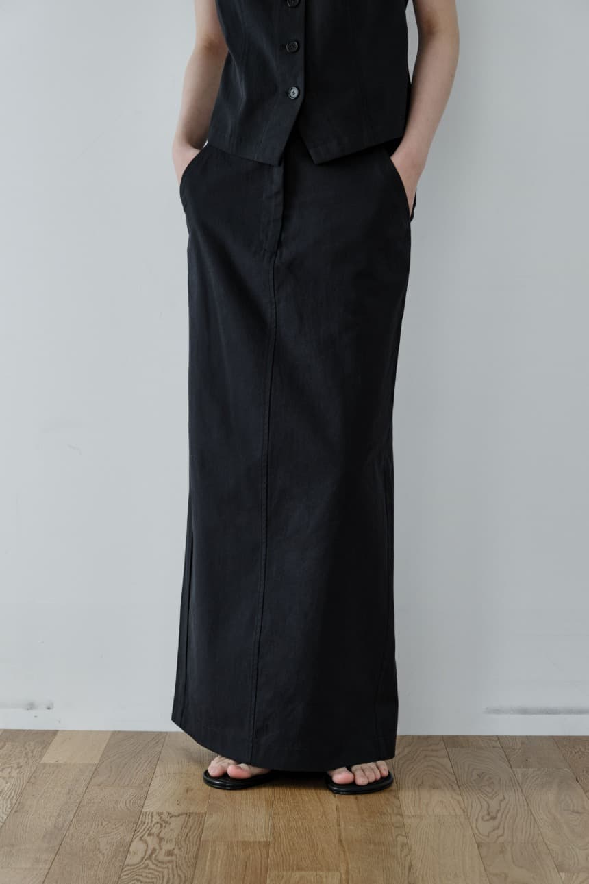 Essential Line Long Skirt (Navy) — vue 1
