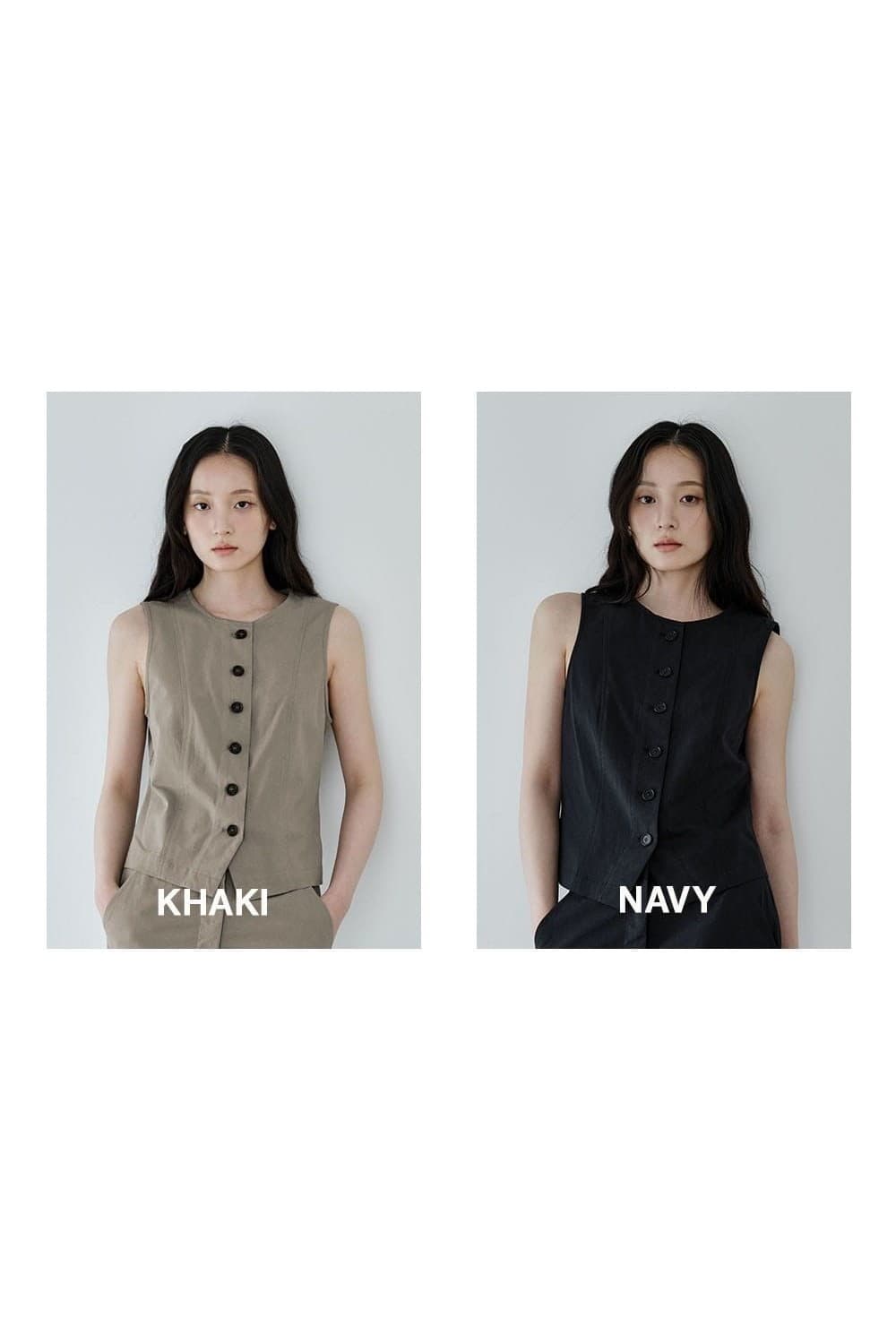 Essential Button Vest (Khaki) — vue 2