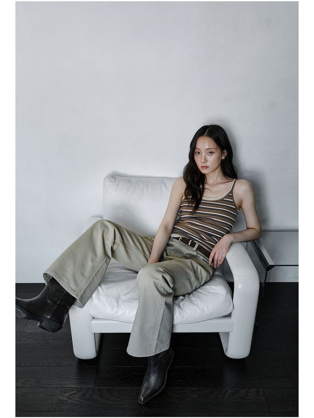 Bold Stripe Slim Sleeveless (Brown) — vue 3