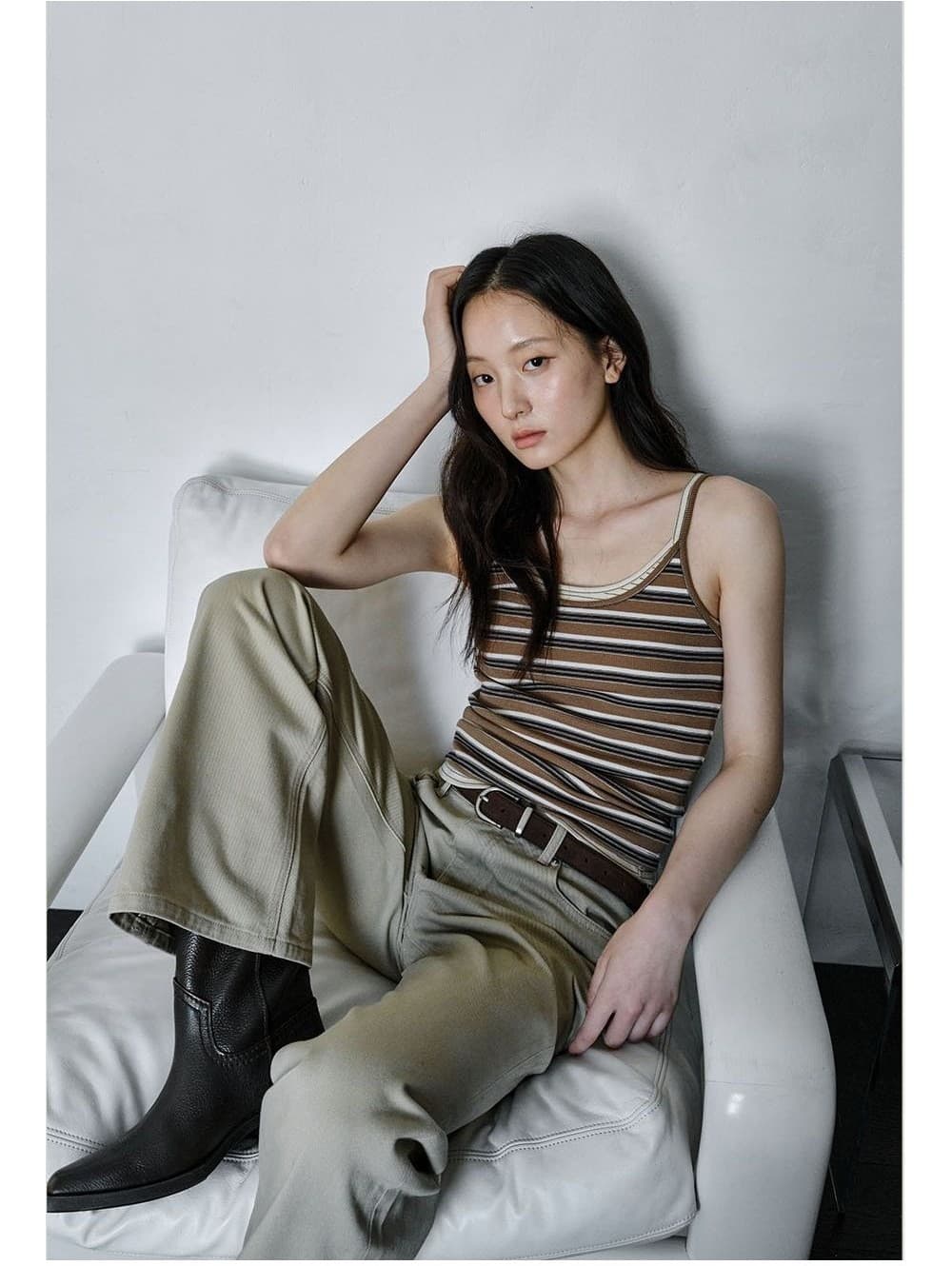 Bold Stripe Slim Sleeveless (Brown) — vue 4