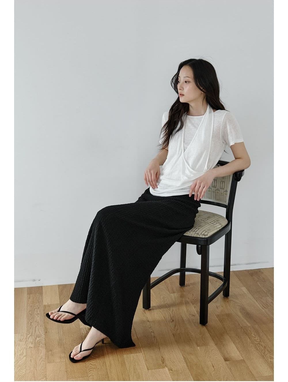 Layered Halter Drape T-Shirt (Ivory) — vue 3