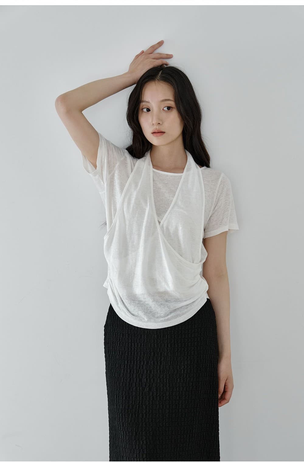 Layered Halter Drape T-Shirt (Ivory) — vue 7