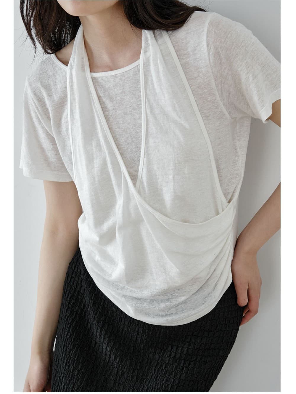 Layered Halter Drape T-Shirt (Ivory) — vue 8