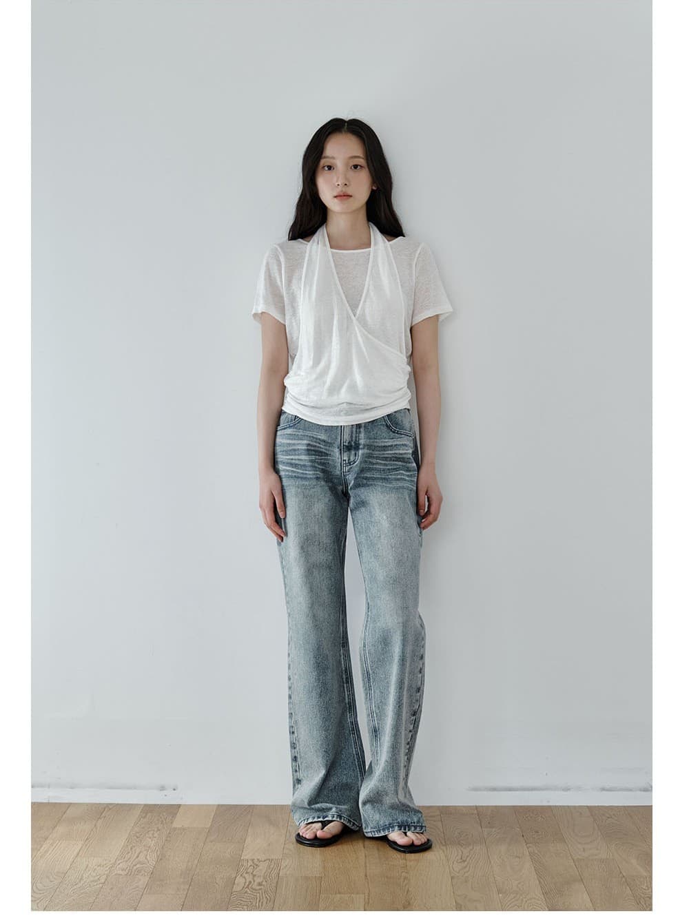Layered Halter Drape T-Shirt (Ivory) — vue 10
