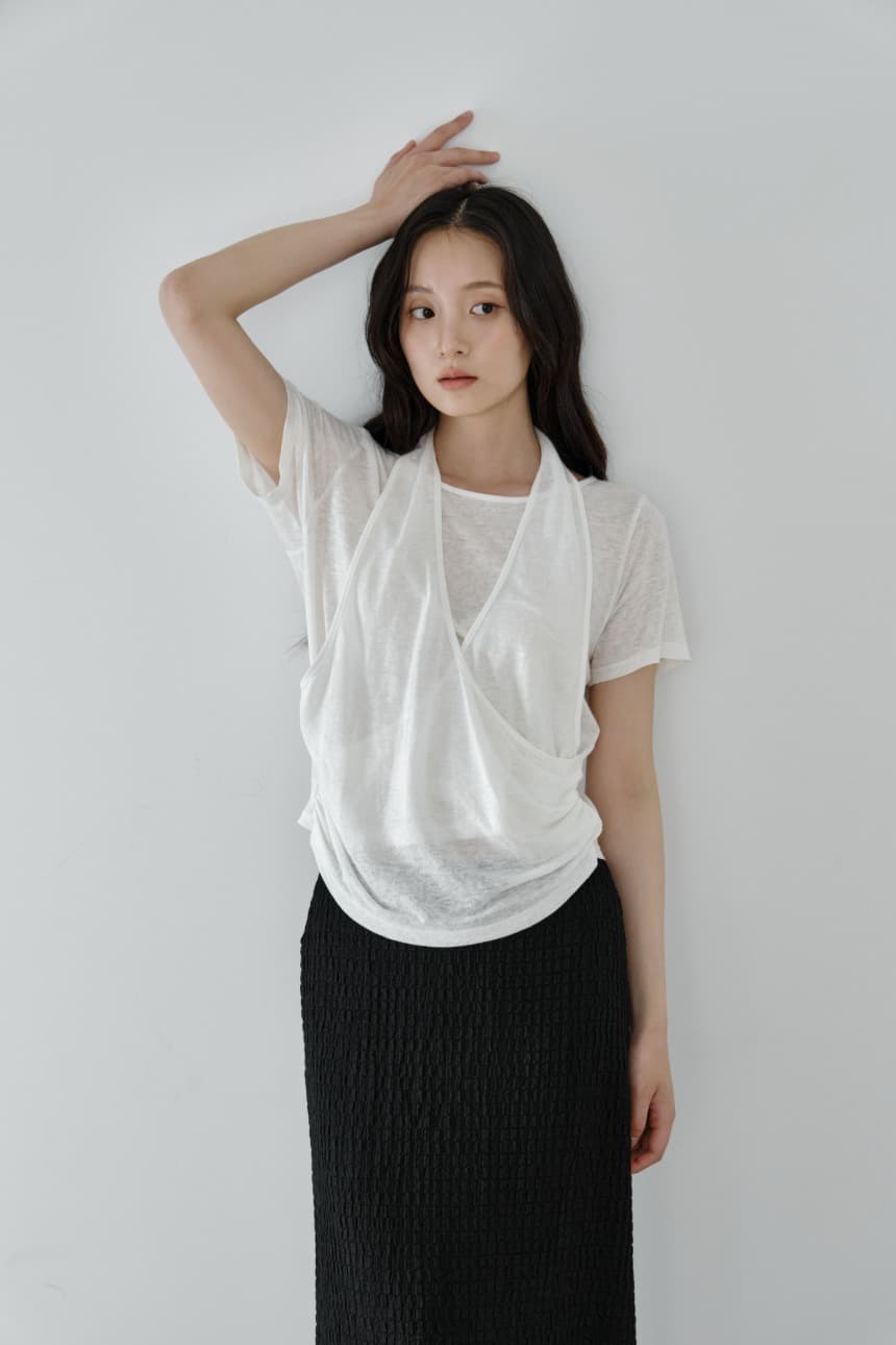 Layered Halter Drape T-Shirt (Ivory) — vue 1