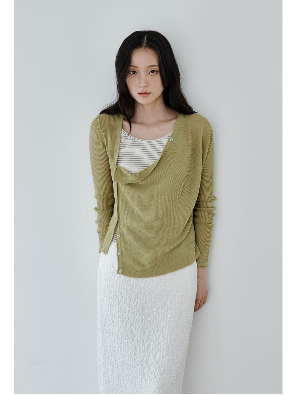 Asymmetric Drape Cardigan (Green) — vue 9