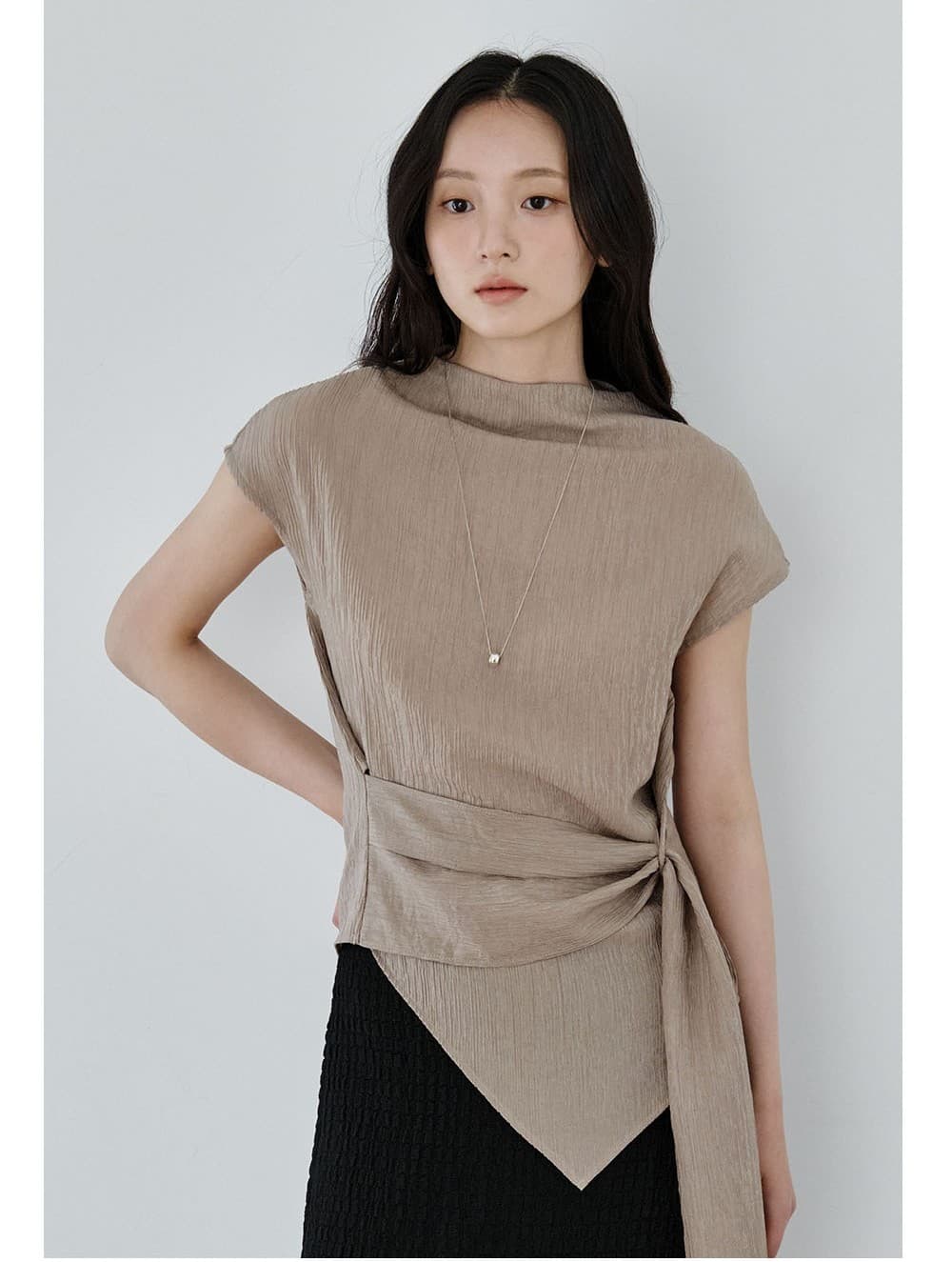 Wrap-Tie Blouse (Beige) — vue 7