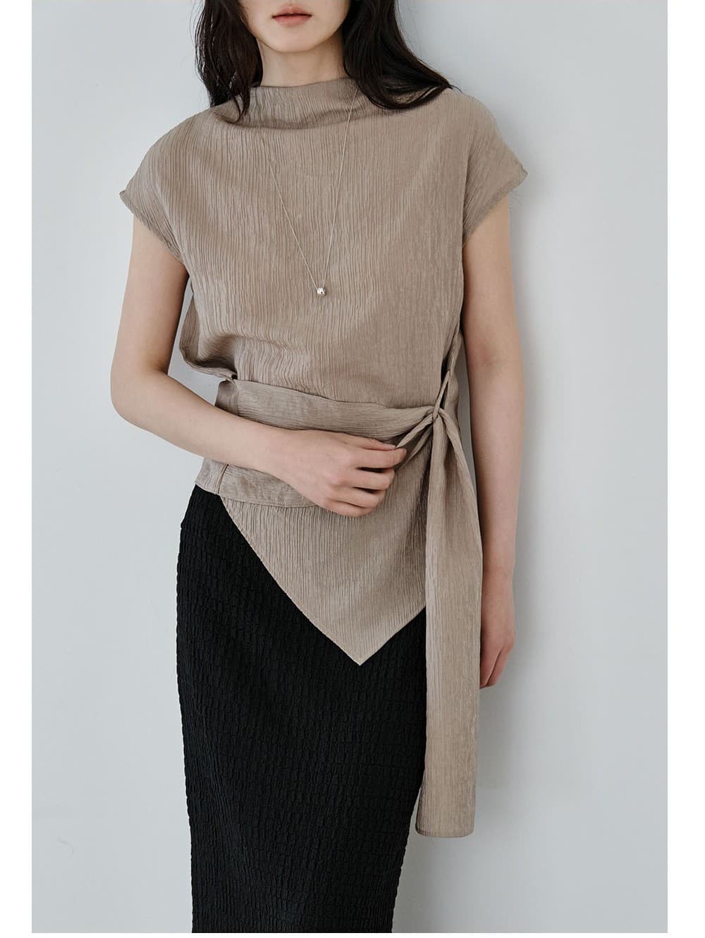 Wrap-Tie Blouse (Beige) — vue 8