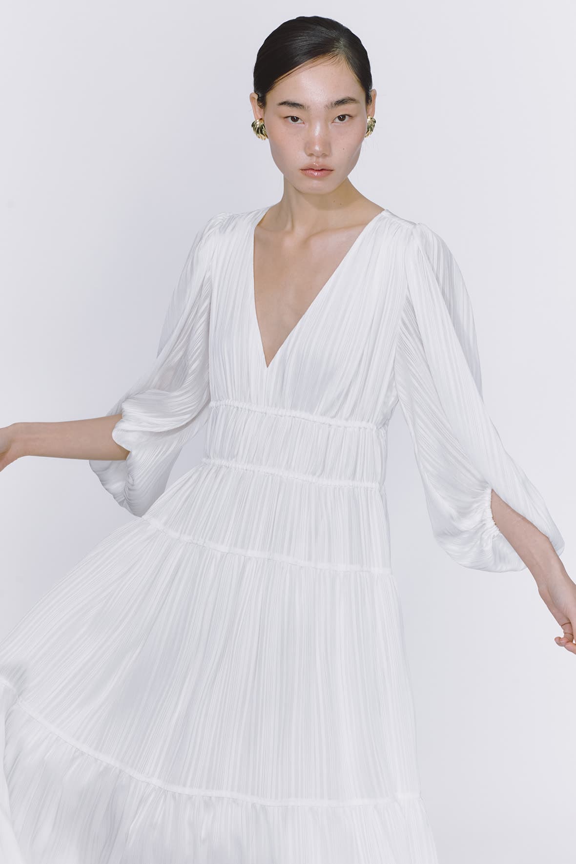 Striped Tiered V-Neck Maxi Dress — vue 7