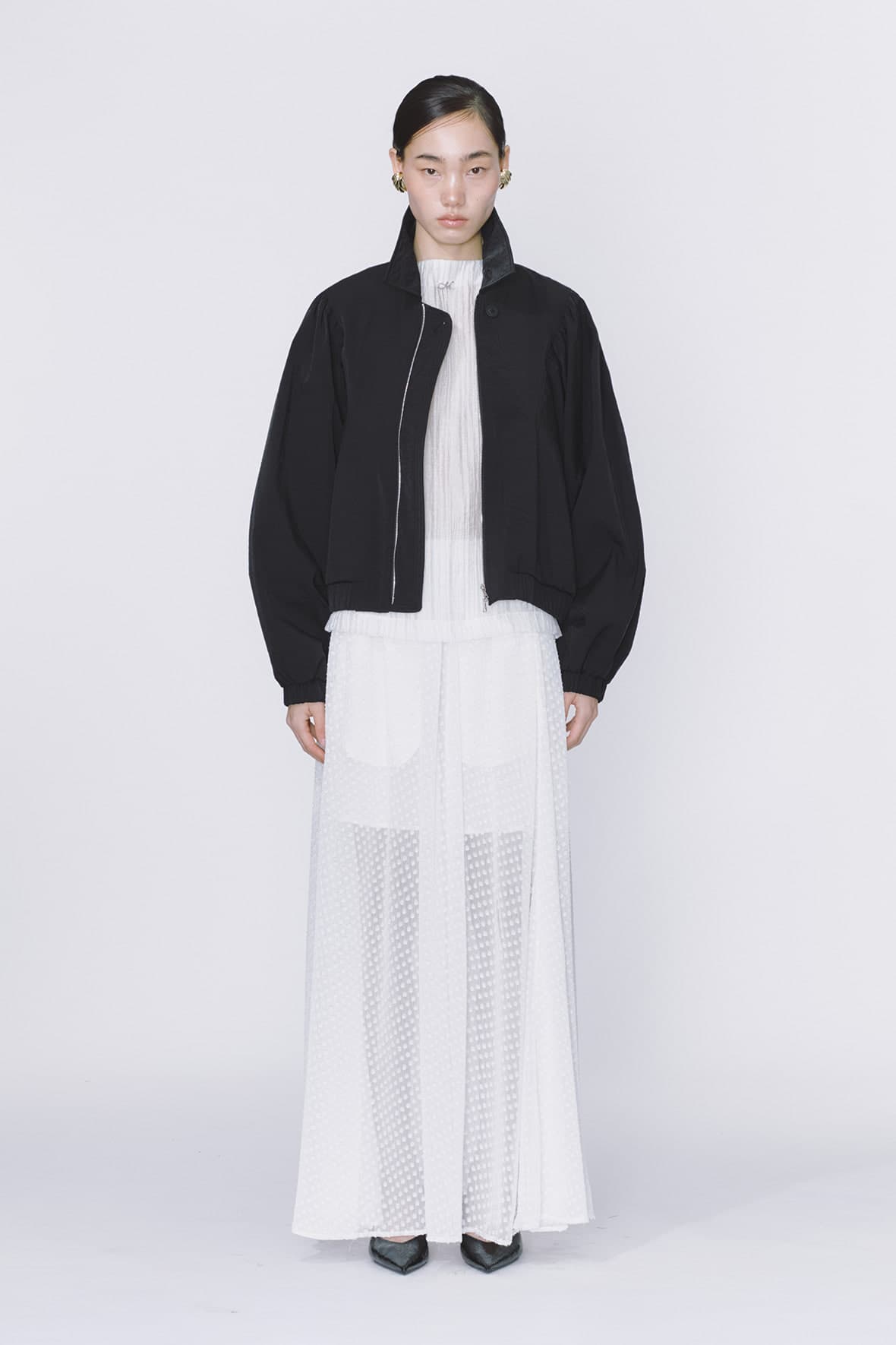 Shirred Square Armhole Insert Pocket Zip Up Jumper — vue 1