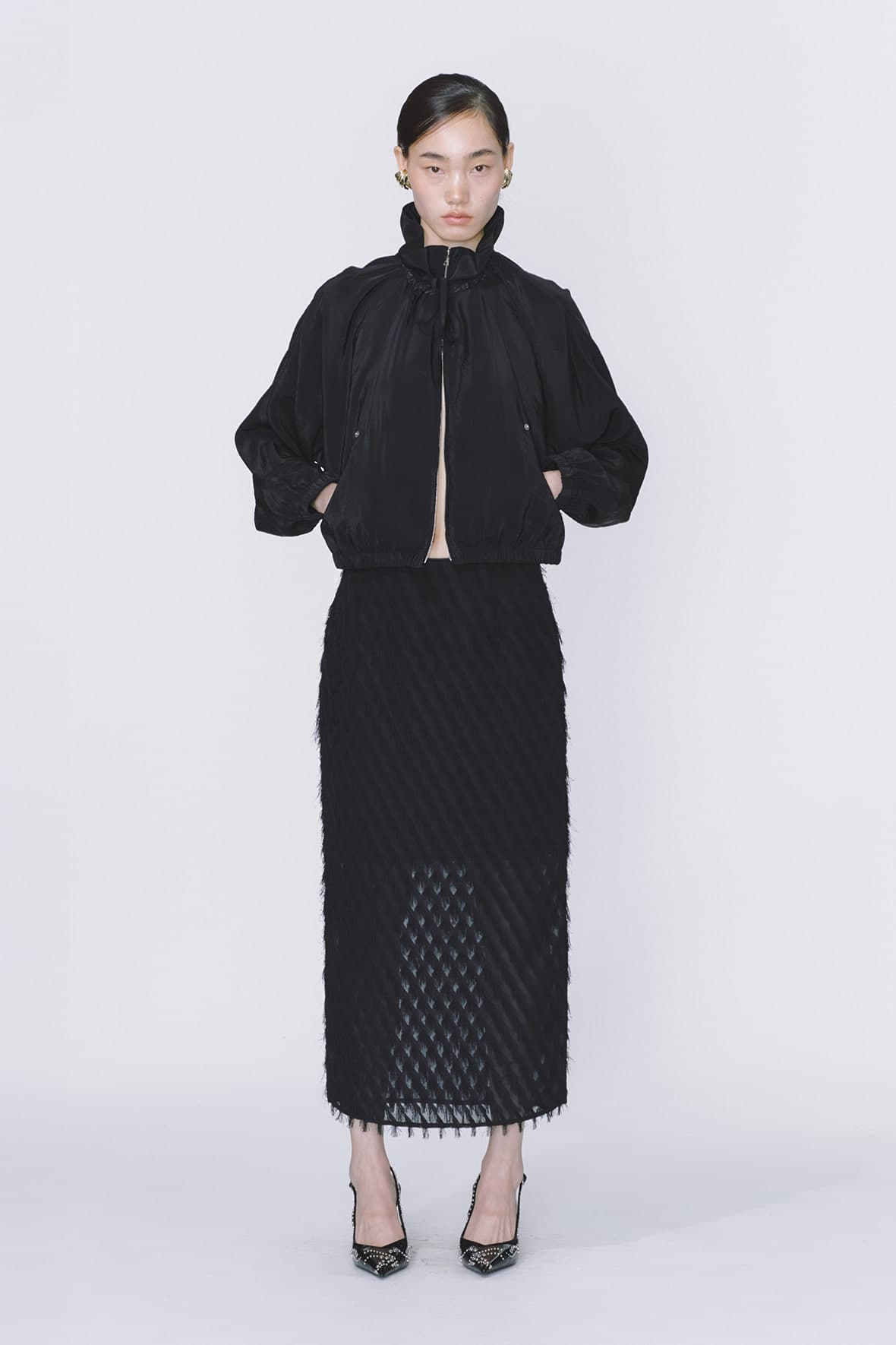 Drawstring Neck Dolman Sleeve Insert Pocket Jacket
