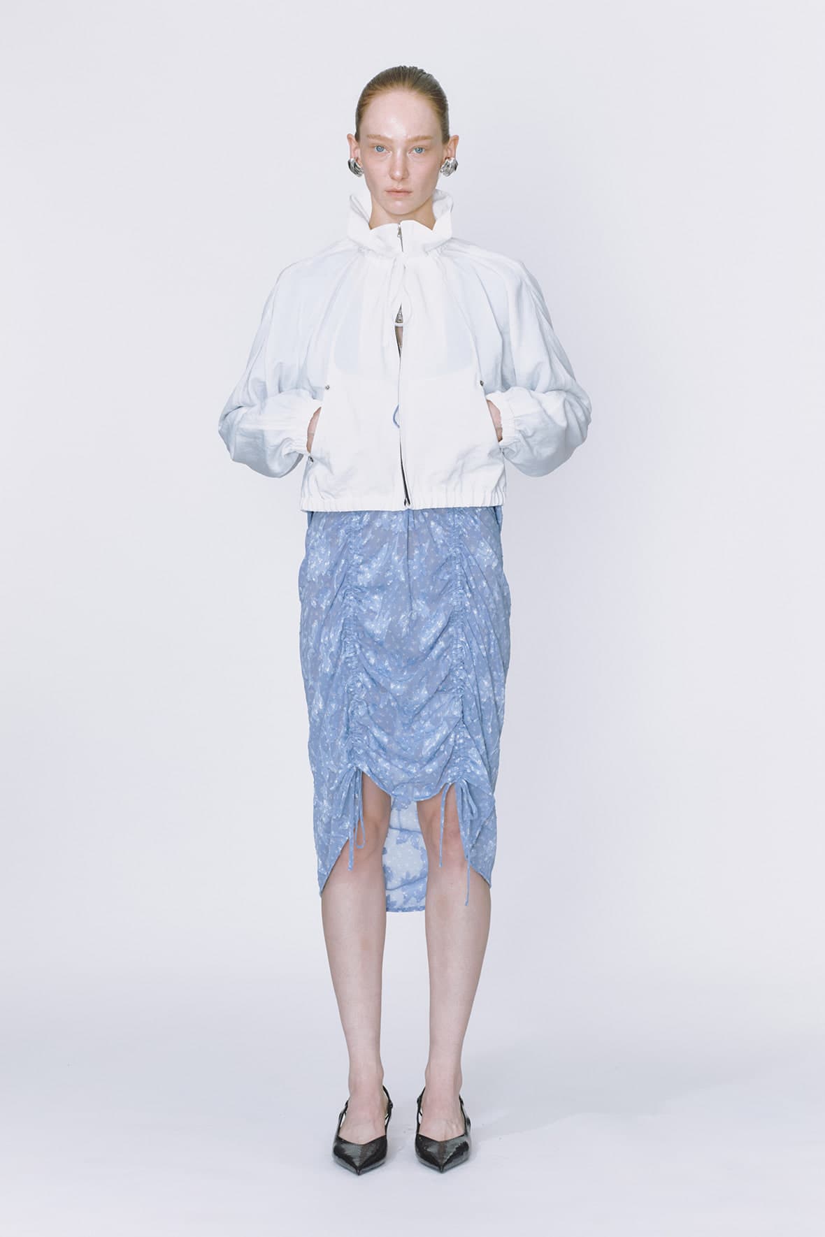 Drawstring Neck Dolman Sleeve Insert Pocket Jacket
