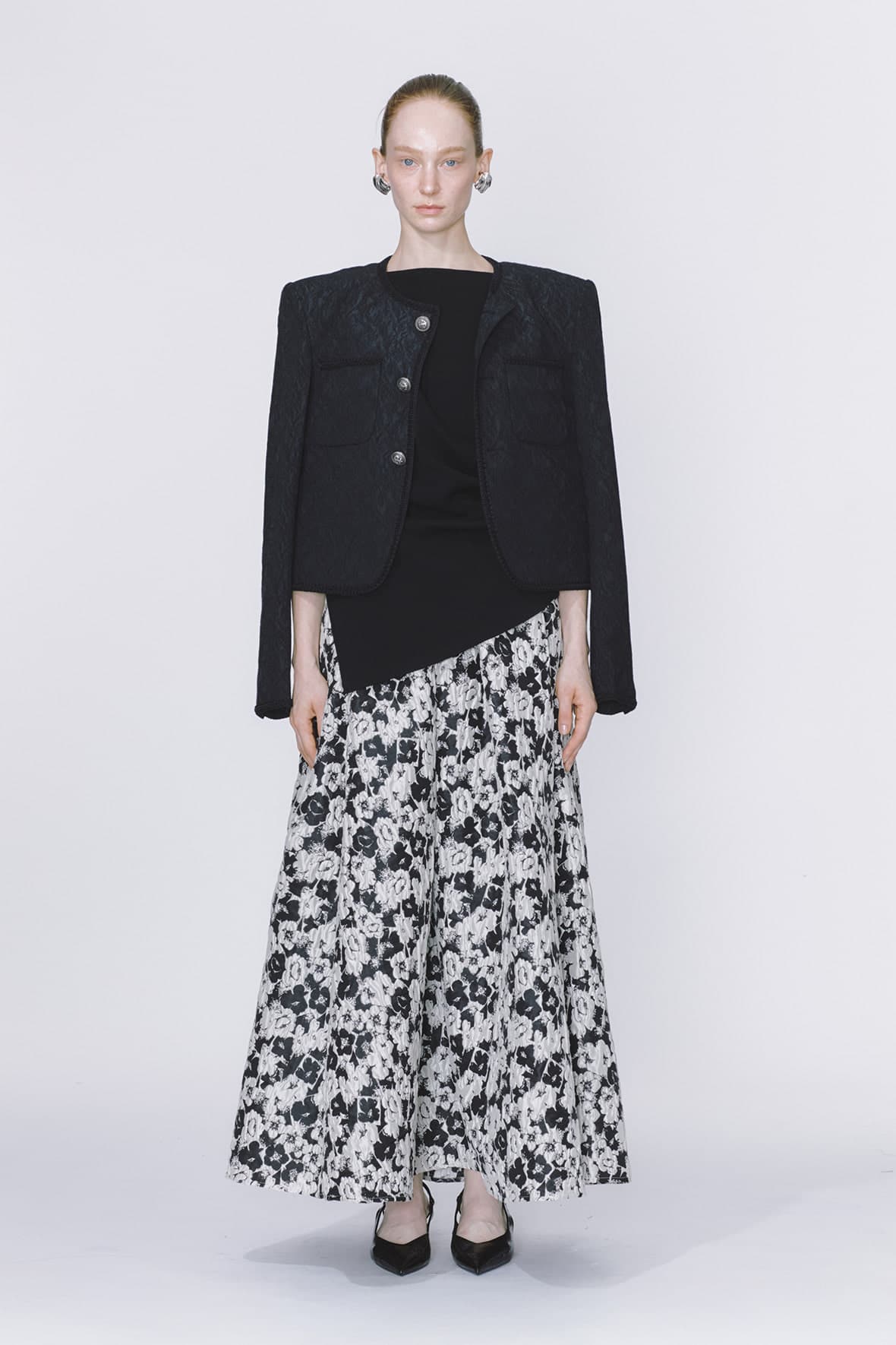 Cropped Curved Hem 2-Pocket Tweed Jacket — vue 1
