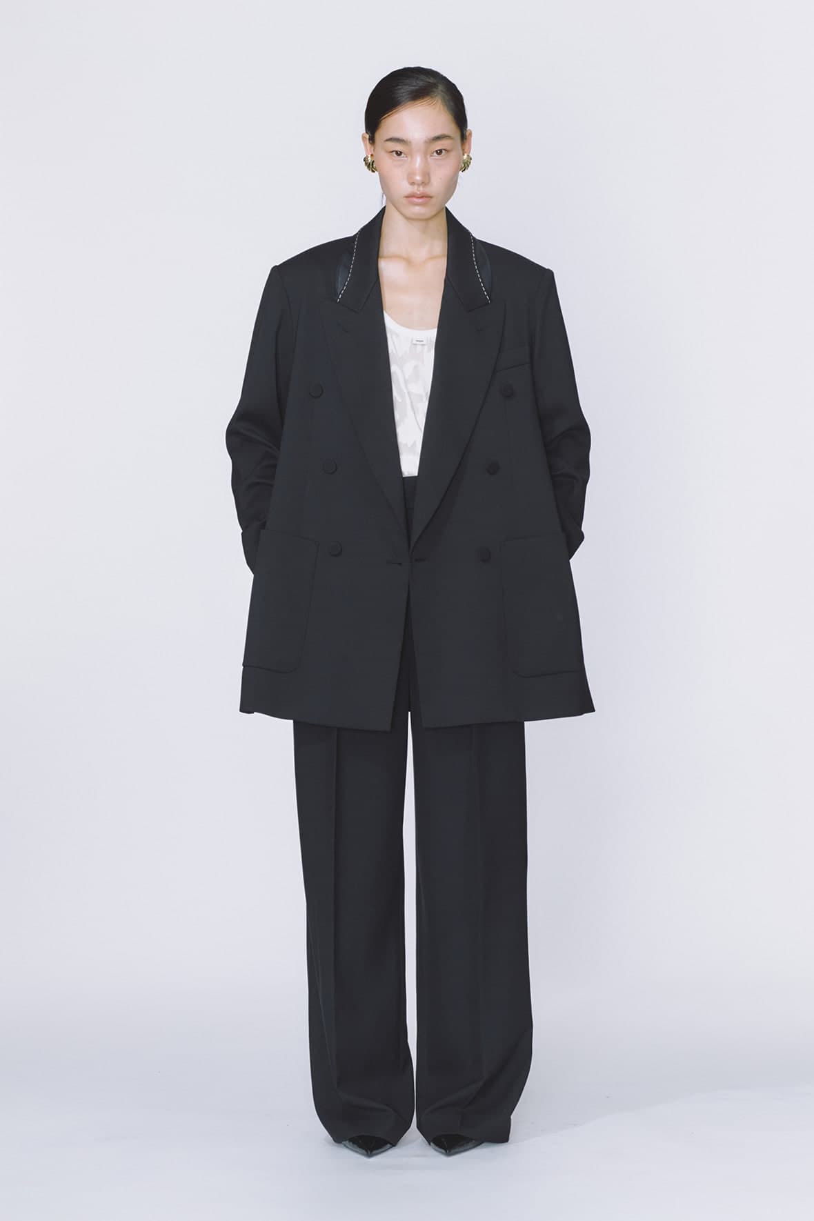 Möbius Peak Lapel Side Slit Double Breasted Blazer