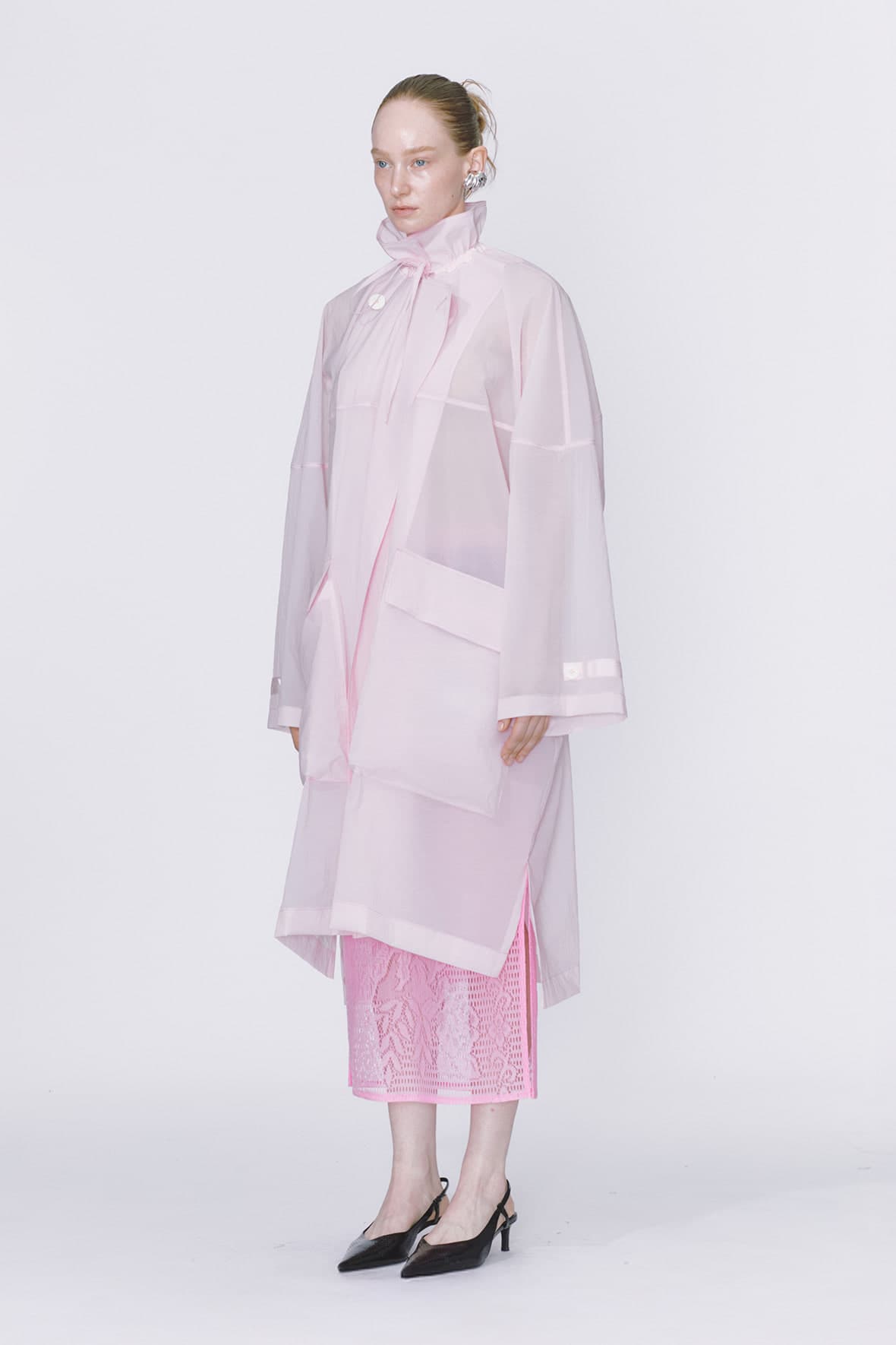 Oversized Drawstring Neck Horizontal Line Maxi Zip Up Double Coat — vue 4