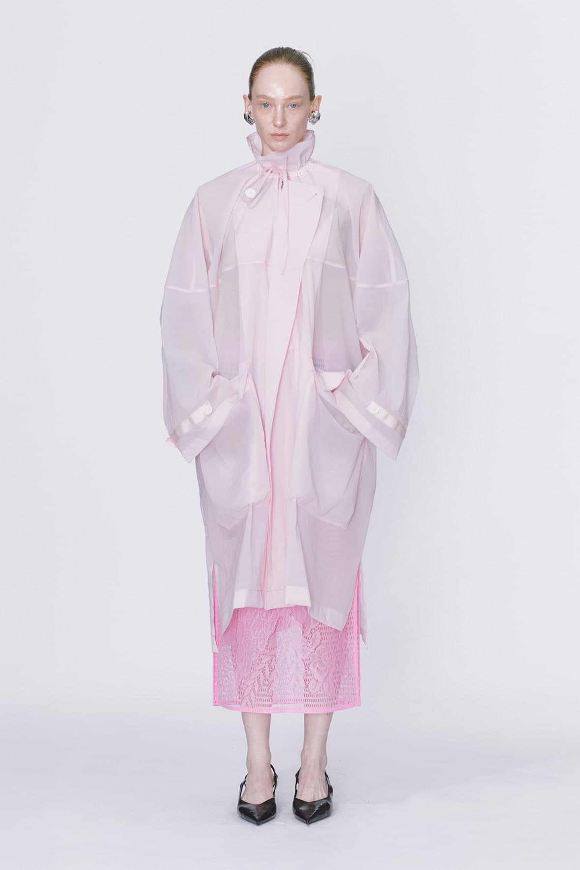Oversized Drawstring Neck Horizontal Line Maxi Zip Up Double Coat