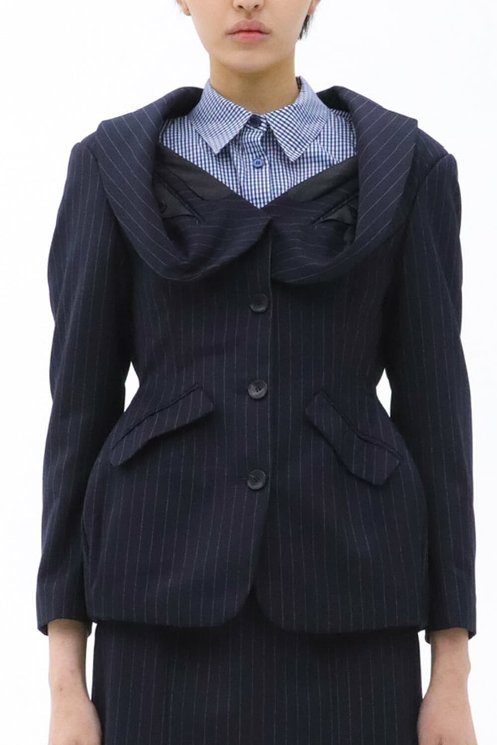 Origami Collar Hourglass Blazer (Navy)