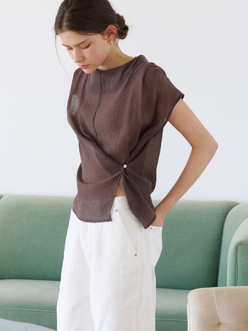 mock neck wrap blouse (brown) orc 6047 — vue 2