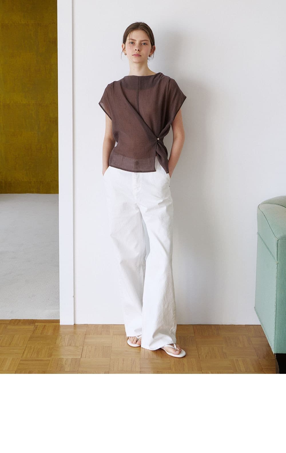 mock neck wrap blouse (brown) orc 6047 — vue 5