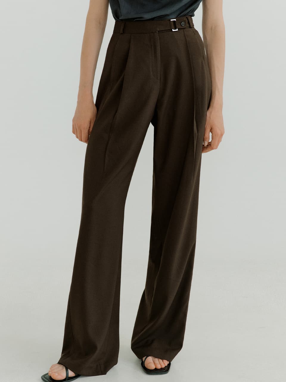 button side cutting-line slacks (deep brown) orc 6062