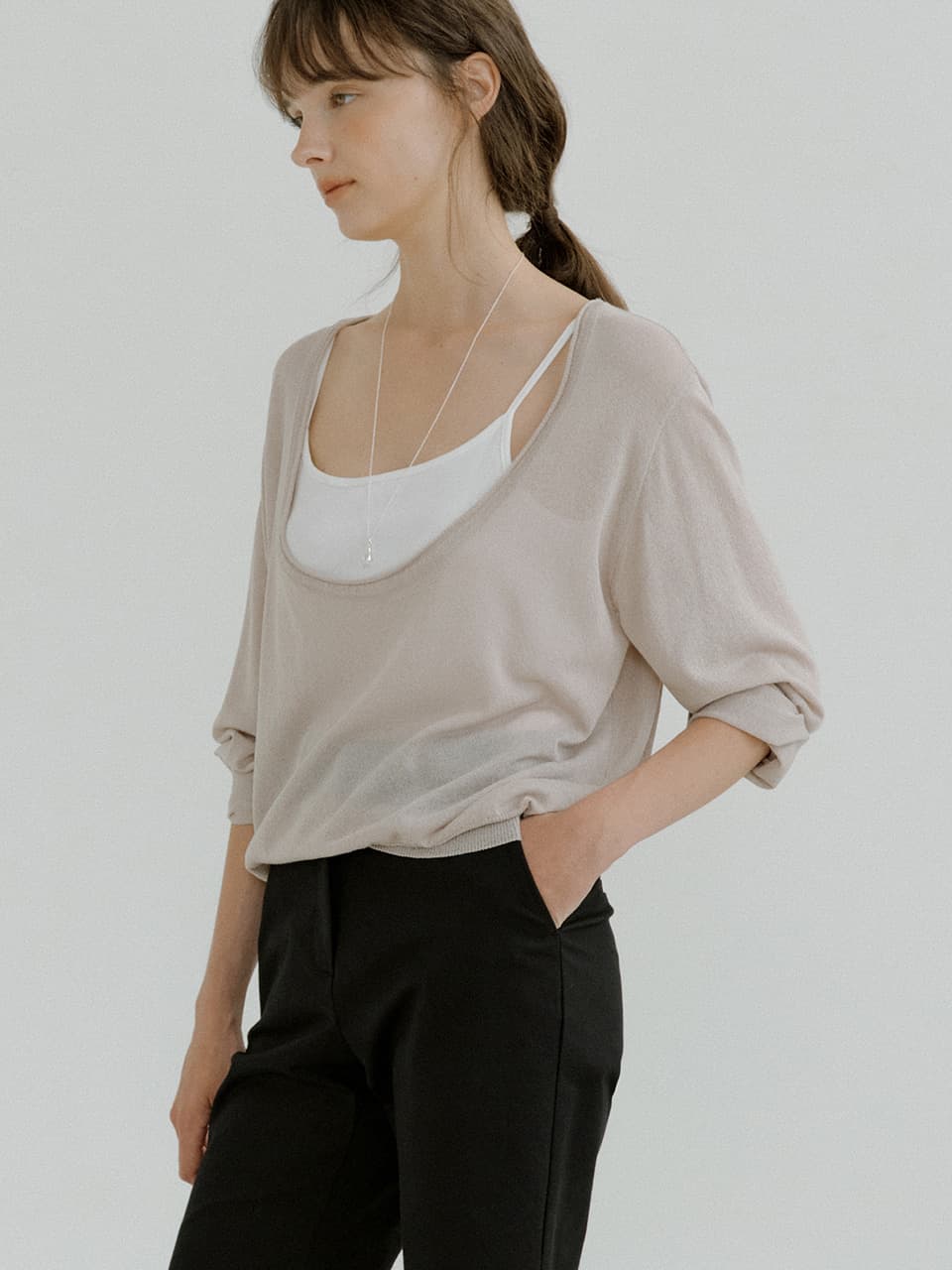 deep u-neck knit (mint grey) orc 6066 — vue 1