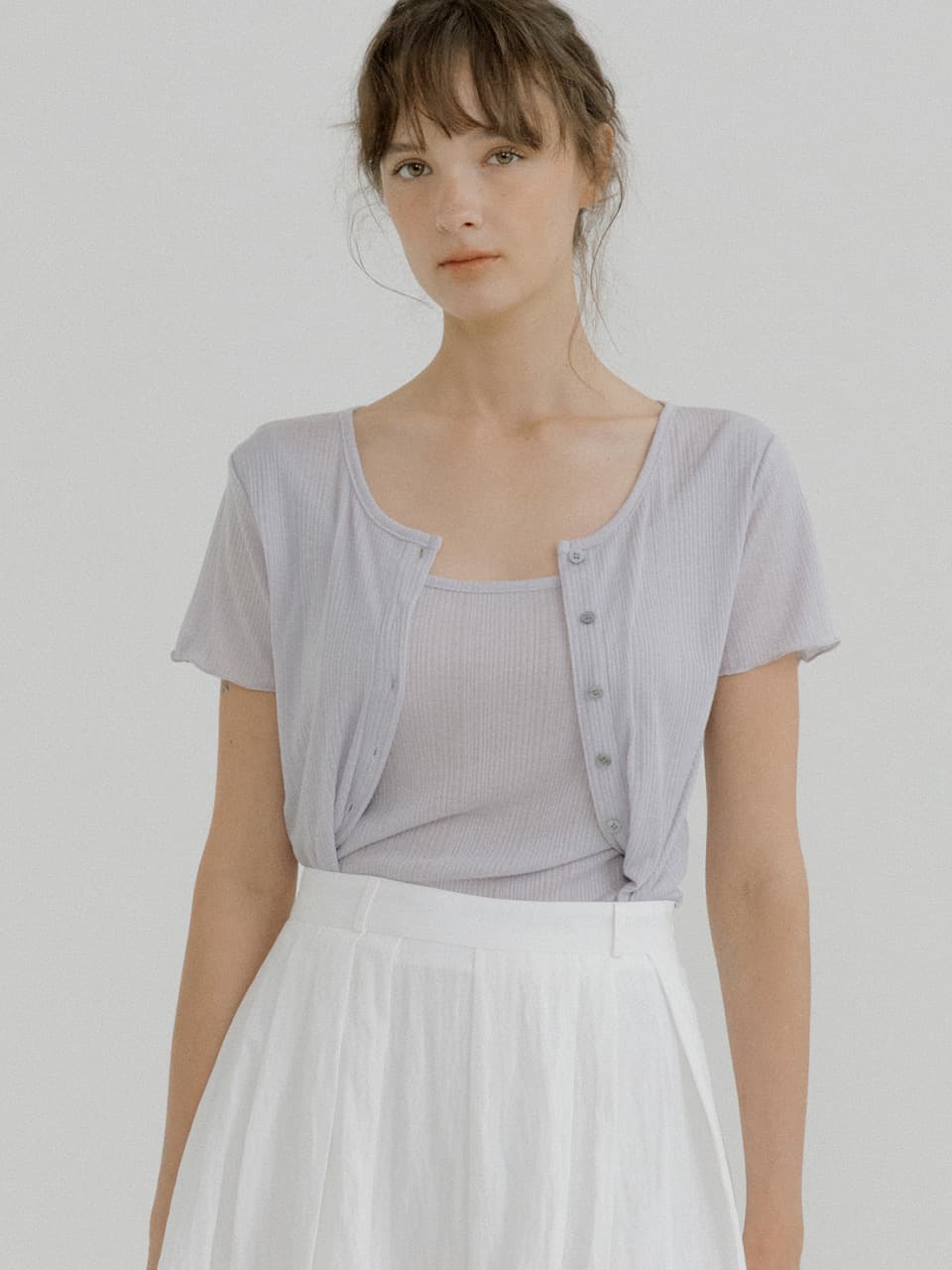 layered wrap detail T-shirt (blue gray) orc 6070 — vue 2