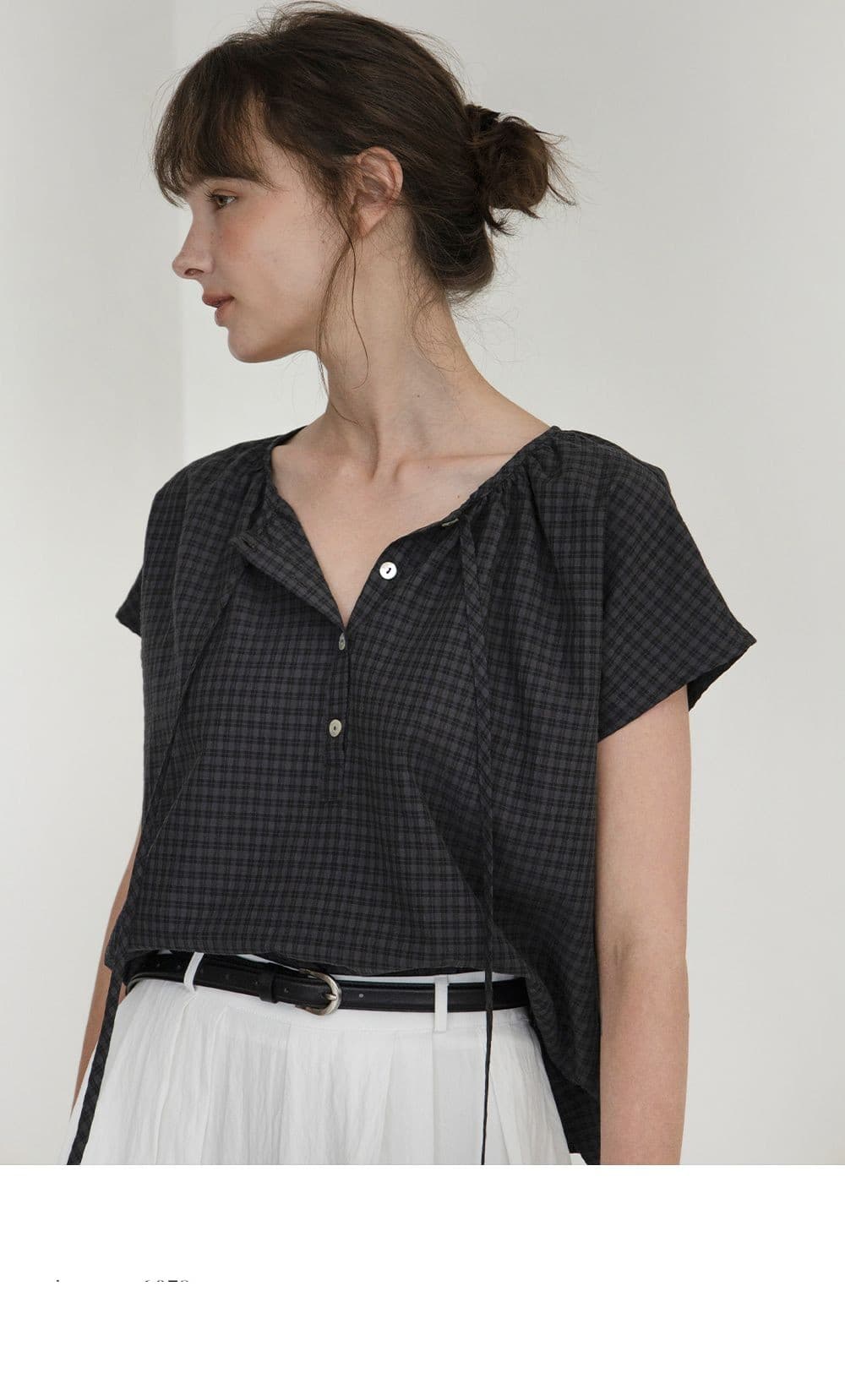 deep henly-neck check blouse (charcoal) orc 6078 — vue 5