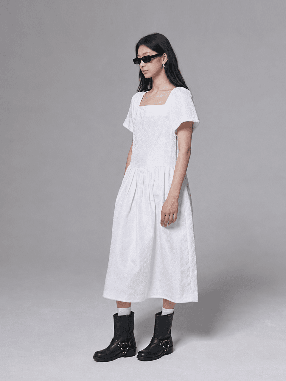 Flower Jacquard dress - White