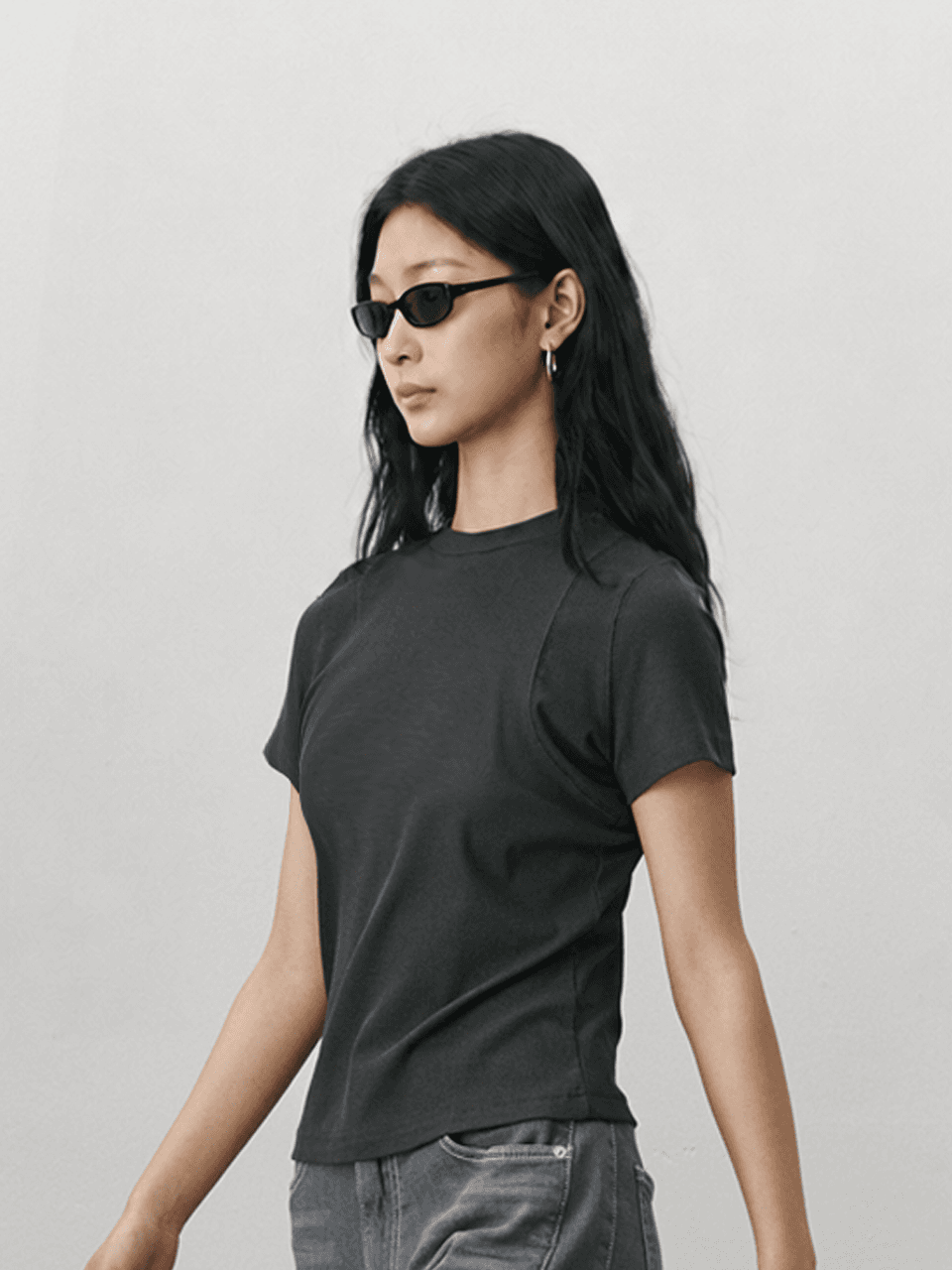 Cover stitch T shirt - Dark gray