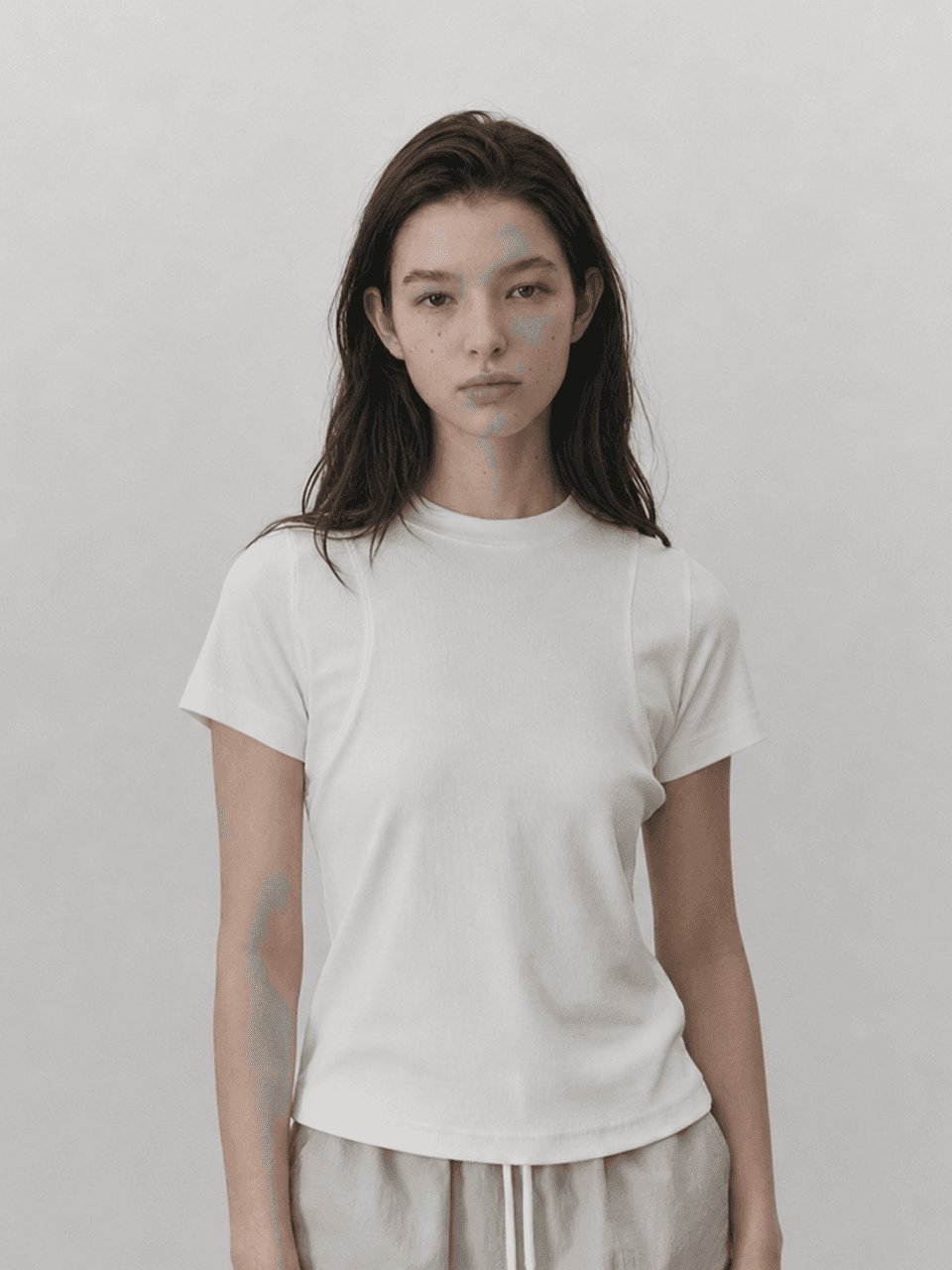 Cover stitch T shirt - Cream