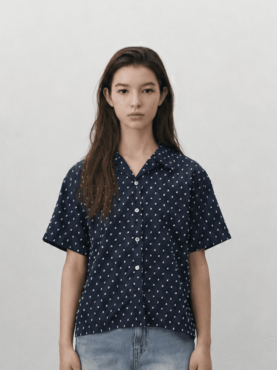 Dot opencollar shirts - Blue — vue 1